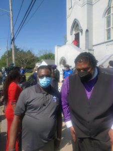 Dr. Larry Brown and former NC NAACP president, Dr. William Barber prepare to march in solidarity as we fight for justice after the shooting death of Andrew Brown Jr.