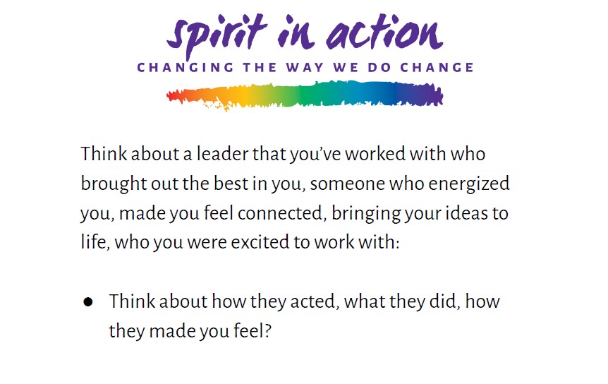 Slide from Spirit in Action training on leadership